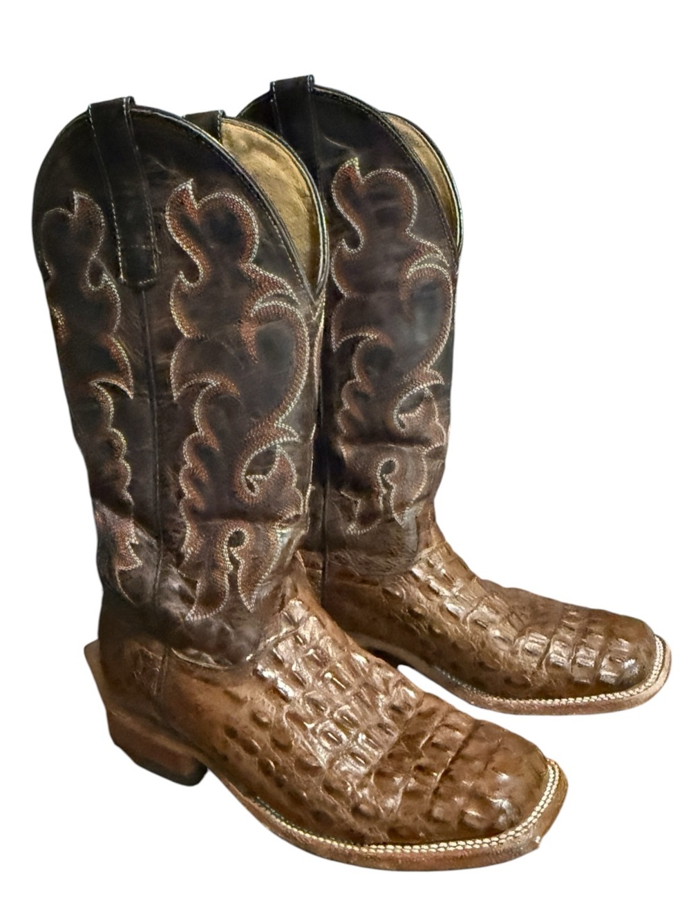 Brown Crocodile-Texture Western Cowboy Boots